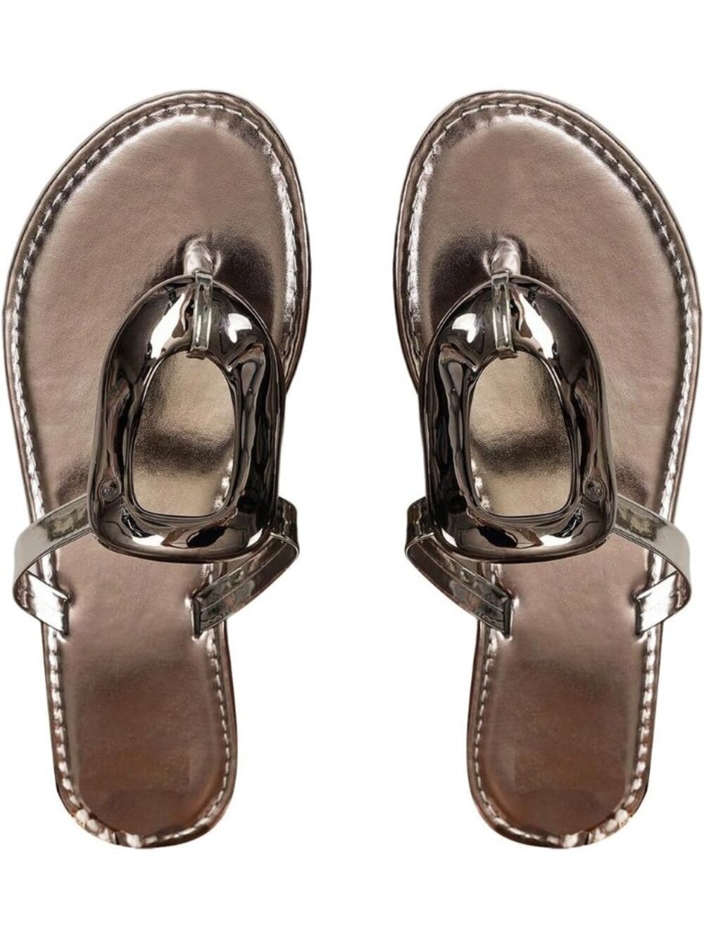 Women's Grey Faux Leather Lightweight Open Toe Sandals Flip Flops Flats Sandals